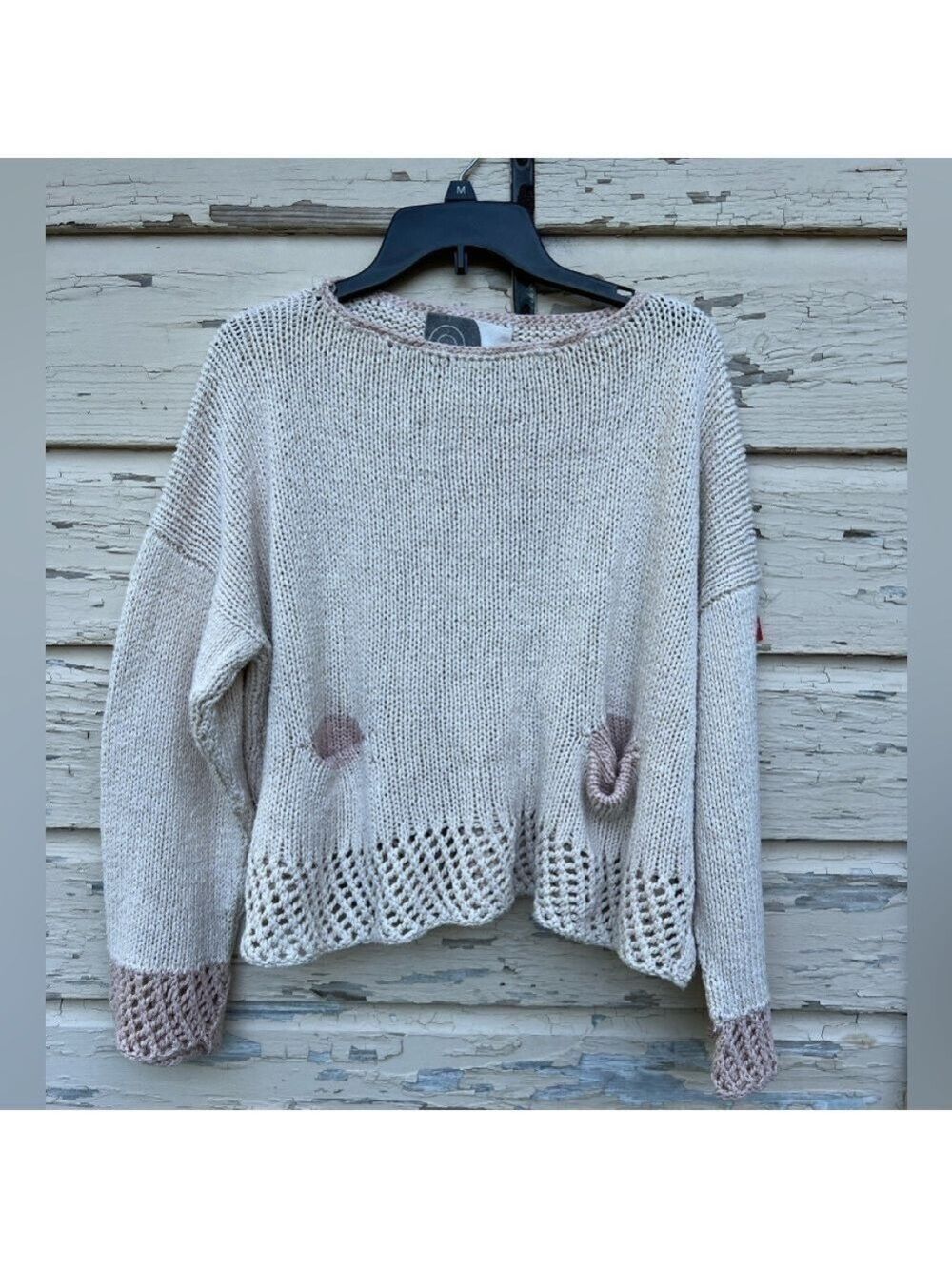 Vintage Hand Made Cottagecore Coastal Grandma Cropped Boxy Chunky Knit Sweater